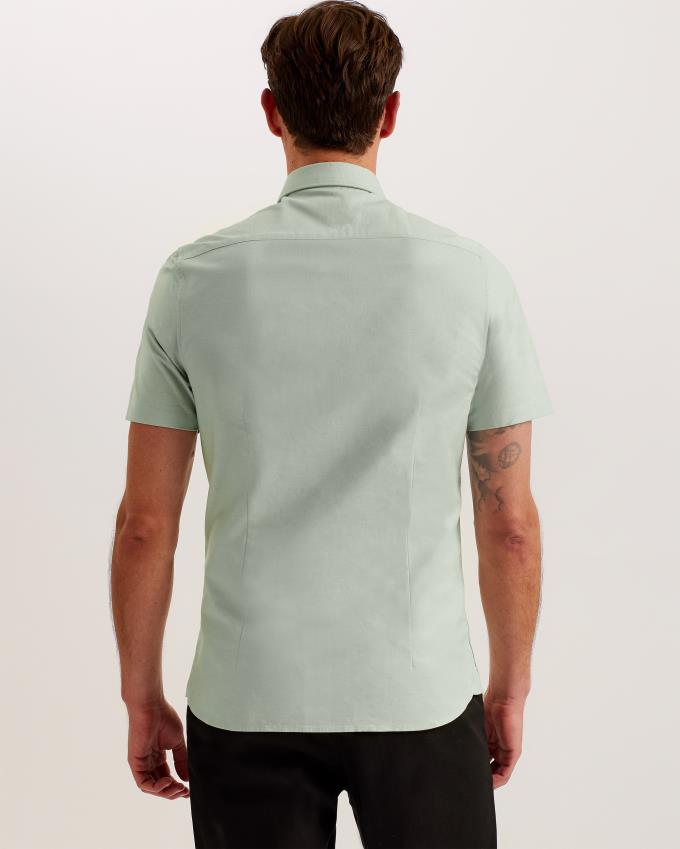 Chemises Ted Baker Short Sleeve Cotton Oxford Vert Homme | BAY-49650222